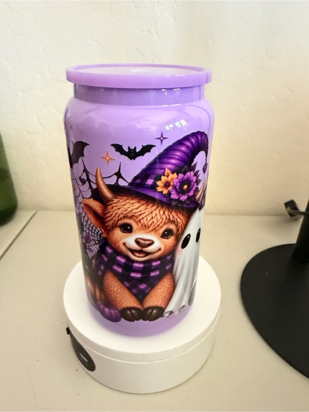 Purple Halloween Witch Bear Party Stainless steel 16 oz tumbler